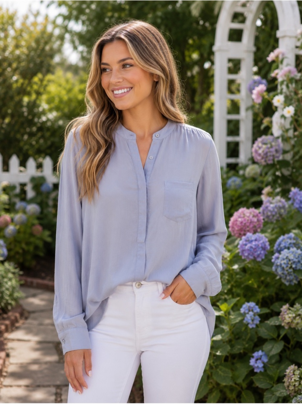 Apt. 9 Light Blue Henley Pocket Blouse